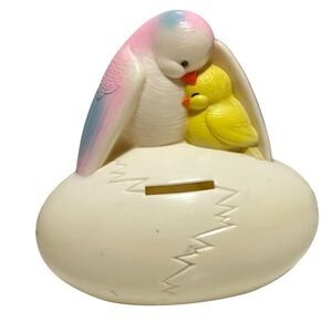 Vintage Egg Bird & Chick Plastic Bank Easter Decor Collectible